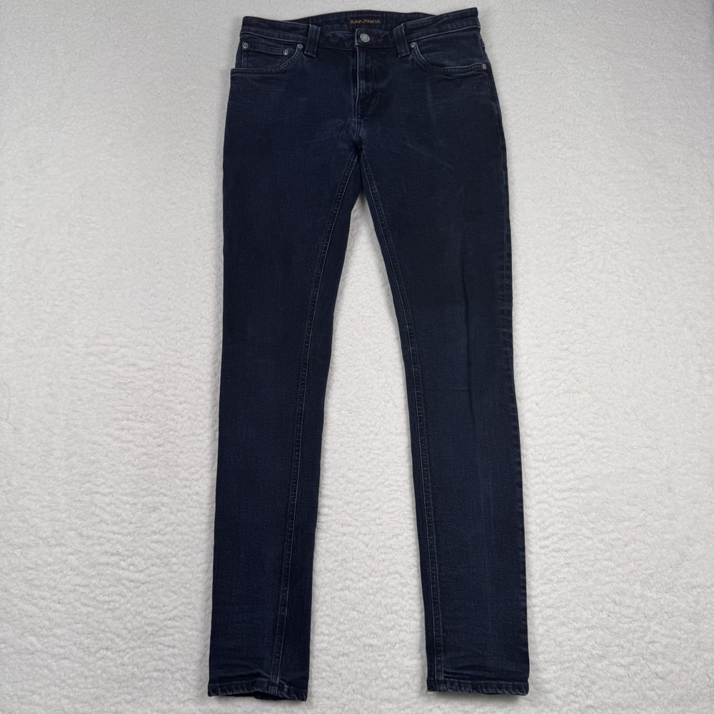 Nudie Jeans Co Skinny Lin Black Black Men's Size 33x34 Fits 31x32 Organic Cotton